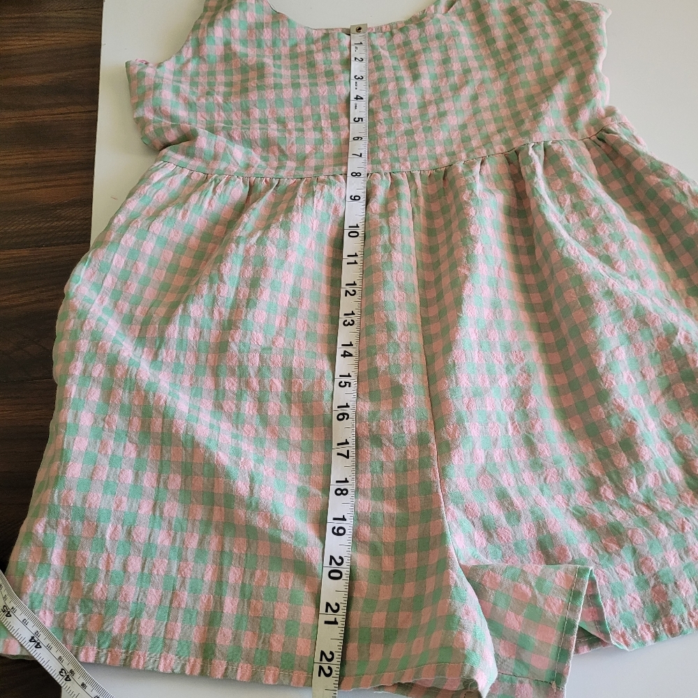 one clothing Pink and Green Gingham Tie-Shoulder Romper - Picture 11 of 14